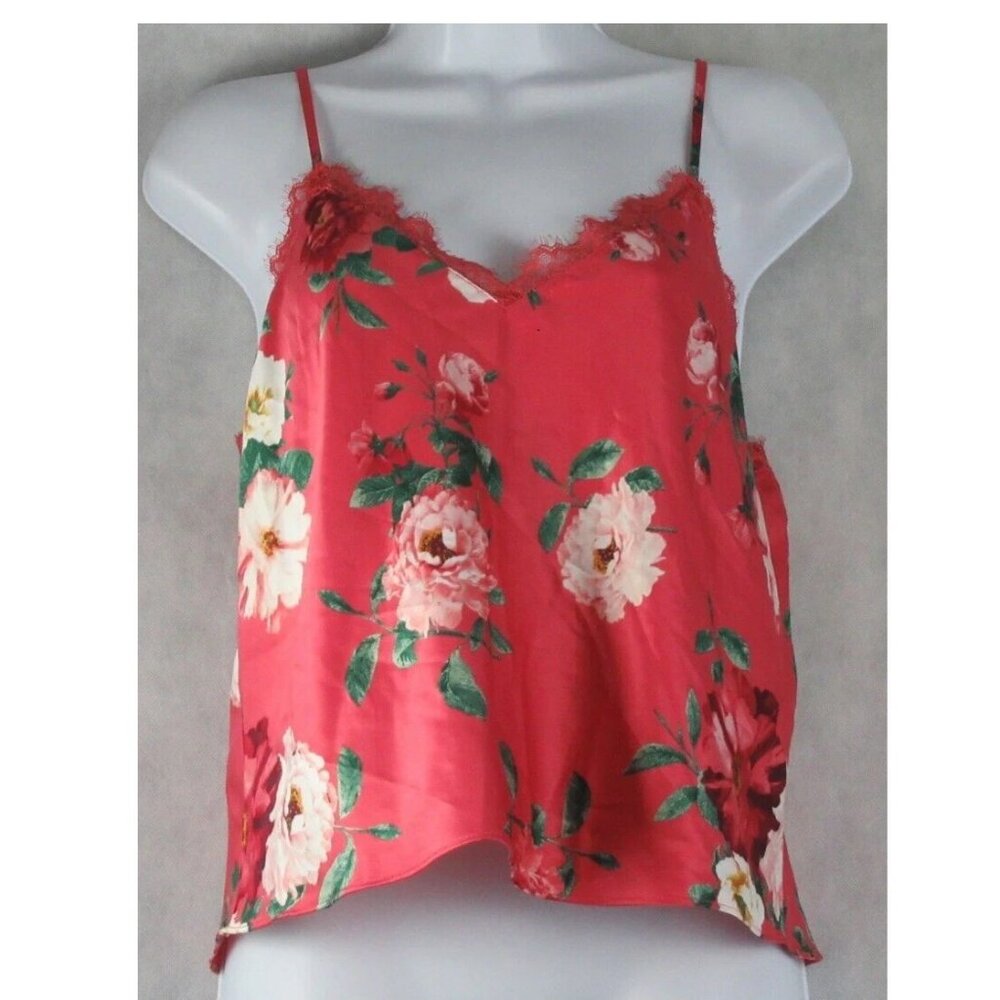 INC Women's Sleeveless Lace-Trim Satin Pajama Top, Fall Floral Multi, Small